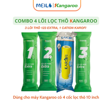 Combo 4 Lõi Lọc Thô Gồm Bộ 123 Extra Kangaroo và Lõi Cation Karofi Dùng Cho Nước Giếng Khoan
