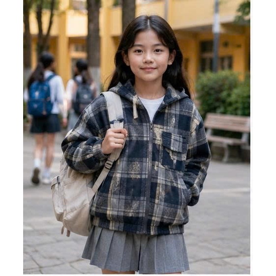 Áo khoác caro kẻ sọc có mũ khóa kéo đa dạng mẫu mã thời trang trẻ trung vải flannel thoáng khí .