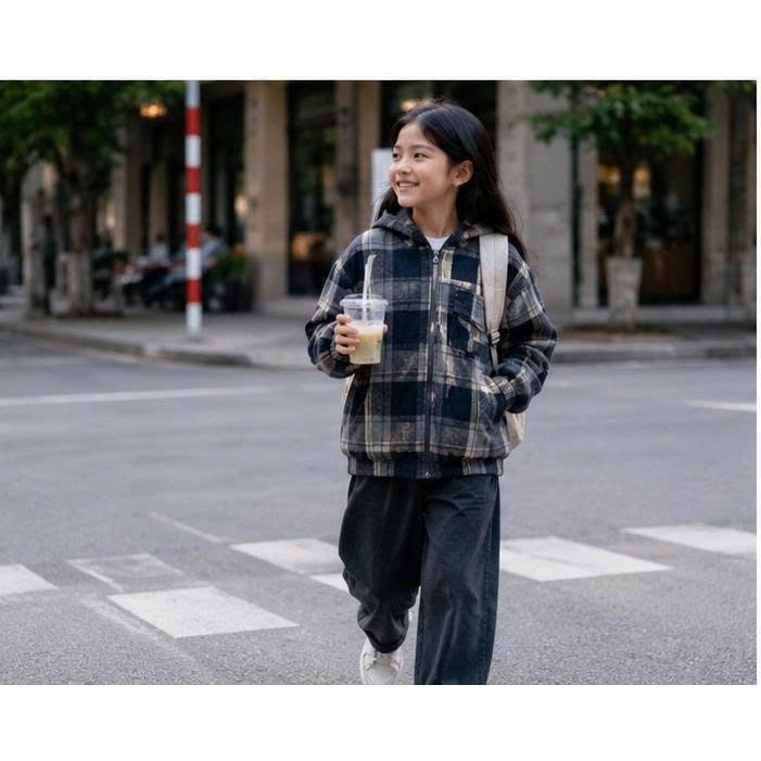Áo khoác caro kẻ sọc có mũ khóa kéo đa dạng mẫu mã thời trang trẻ trung vải flannel thoáng khí .