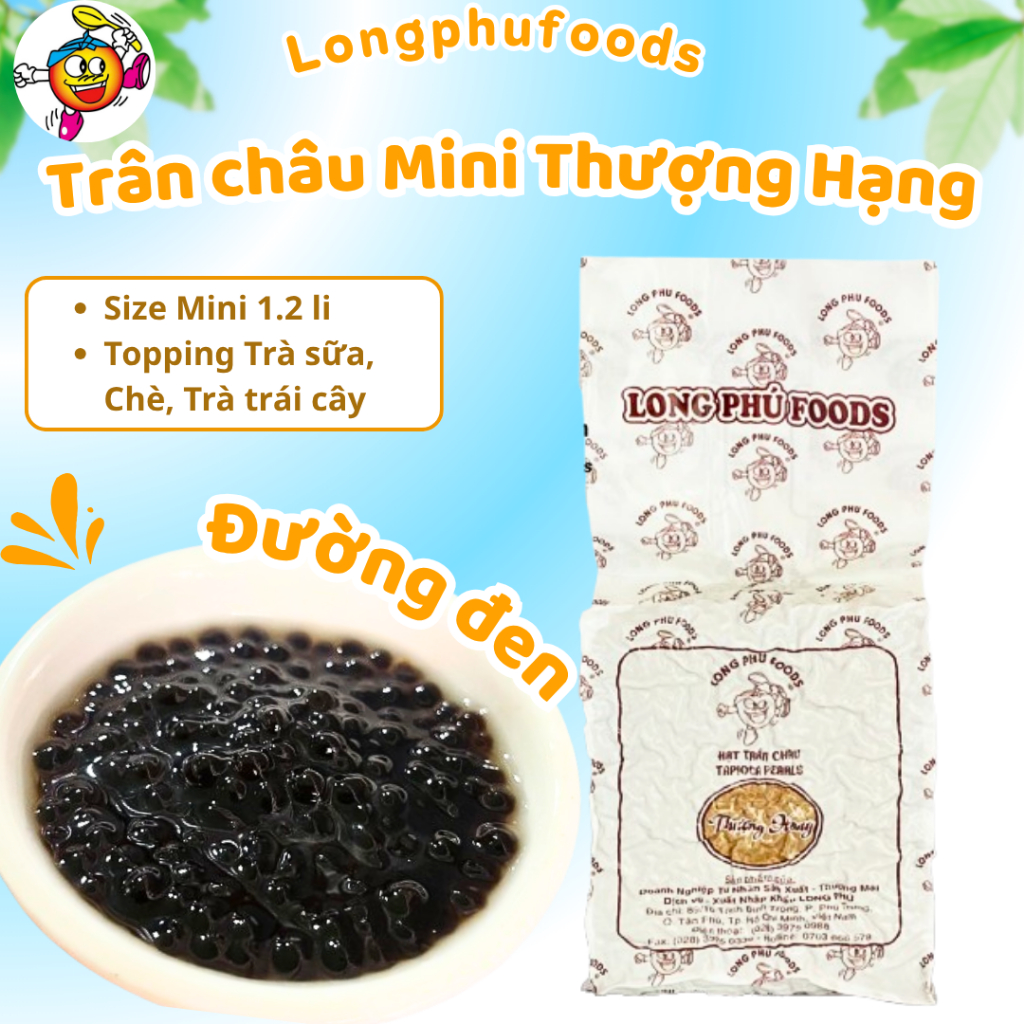 Trân Châu Đường Đen Mini Thượng Hạng LONG PHÚ gói 1kg - Topping Nguyên Liệu Trà Sữa, Chè