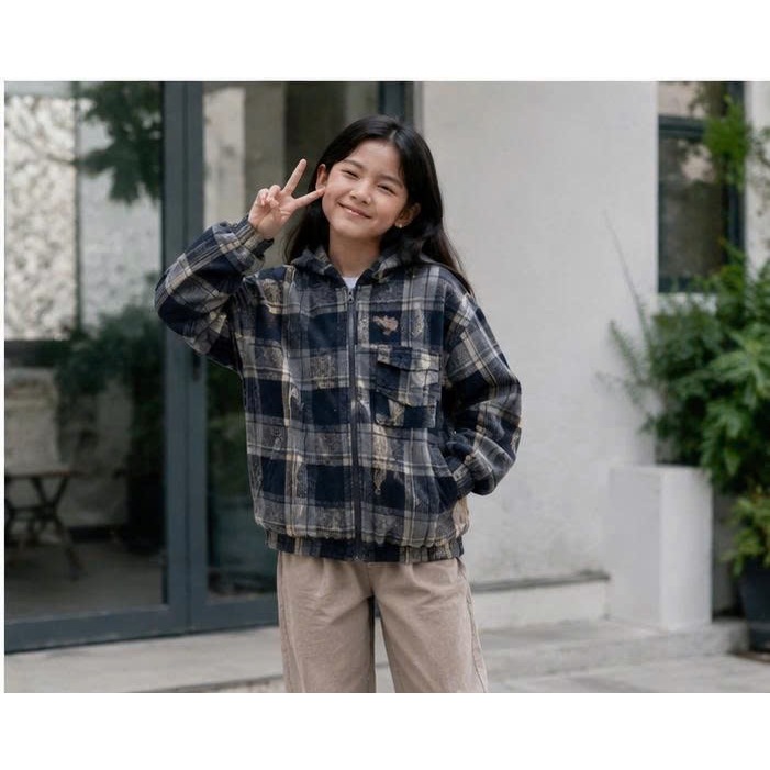 Áo khoác caro kẻ sọc có mũ khóa kéo đa dạng mẫu mã thời trang trẻ trung vải flannel thoáng khí .