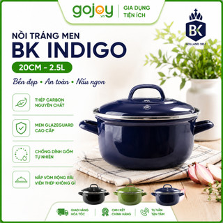 Nồi Thép Carbon Tráng Men BK 20cm, 2.5L; Hầm Kho Chiên Nướng Dùng Được Bếp Từ - Hàng Chính Hãng