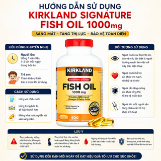 [CHÍNH HÃNG] Viên uống dầu cá Hỗ trợ da căng bóng, tăng ẩm, giảm viêm Kirkland Signature Fish Oil 1000mg - Hộp 400 viên