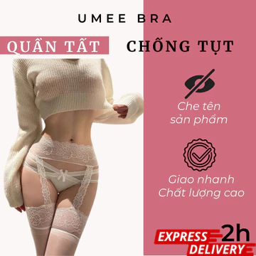 Quần Tất Da Xuyên Thấu Phối Ren Kèm Nịt Bít Tất Lưng Cao Gợi Cảm QT05 UMEE BRA - Tất Vớ Đùi Nữ Sexy Ren Đùi Phối Kẹp Tất