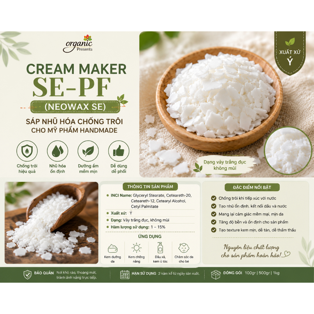 Sáp nhũ hóa Naterol SE / Neowax SE - Mã CREAM MAKER SE-PF
