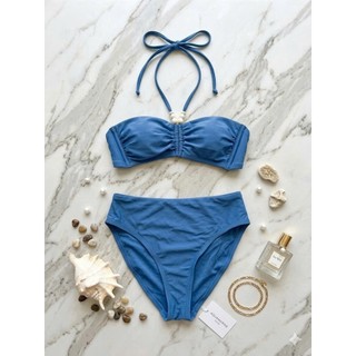 Bikni 2 mảnh, đồ bơi nữ màu xanh sexy, quyến rũ áo dây buộc khuy cài sau sẵn đệm ngực hàng xuất dư
