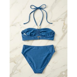 Bikni 2 mảnh, đồ bơi nữ màu xanh sexy, quyến rũ áo dây buộc khuy cài sau sẵn đệm ngực hàng xuất dư