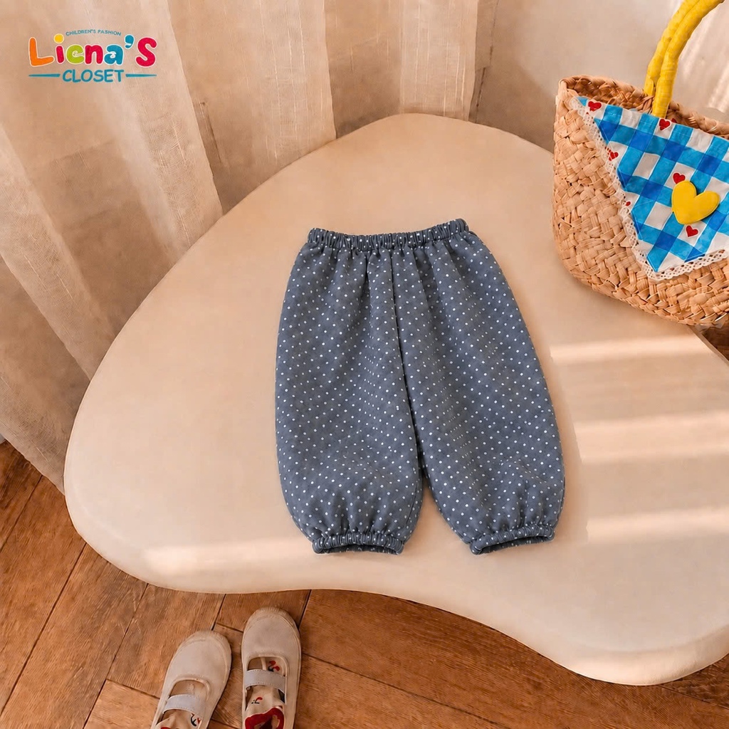 Quần Bom Bé Gái Chấm Bi Phong Cách Hàn Quốc, Quần Ống Bo Lưng Chun Mềm Mát Cho Bé Liena’s Closet