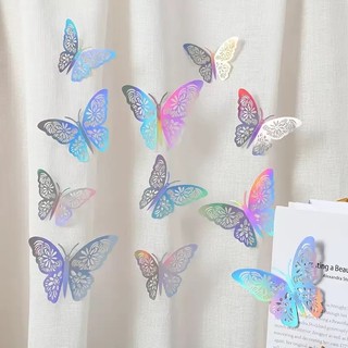 Set 12 Bướm Meka 3D Kích Thước 8-10-12cm Trang Trí Decor Dán Tường Siêu Đẹp, Dụng Cụ Trang Trí Chụp Hình