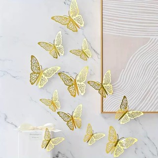 Set 12 Bướm Meka 3D Kích Thước 8-10-12cm Trang Trí Decor Dán Tường Siêu Đẹp, Dụng Cụ Trang Trí Chụp Hình