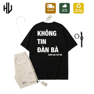 Áo Thun Unisex Không Tin Đàn Bà / Không Tin Đàn Ông in Nhũ Kim Tuyến Lấp Lánh Chất Vải Thun Mềm Mịn Form Rộng Trend