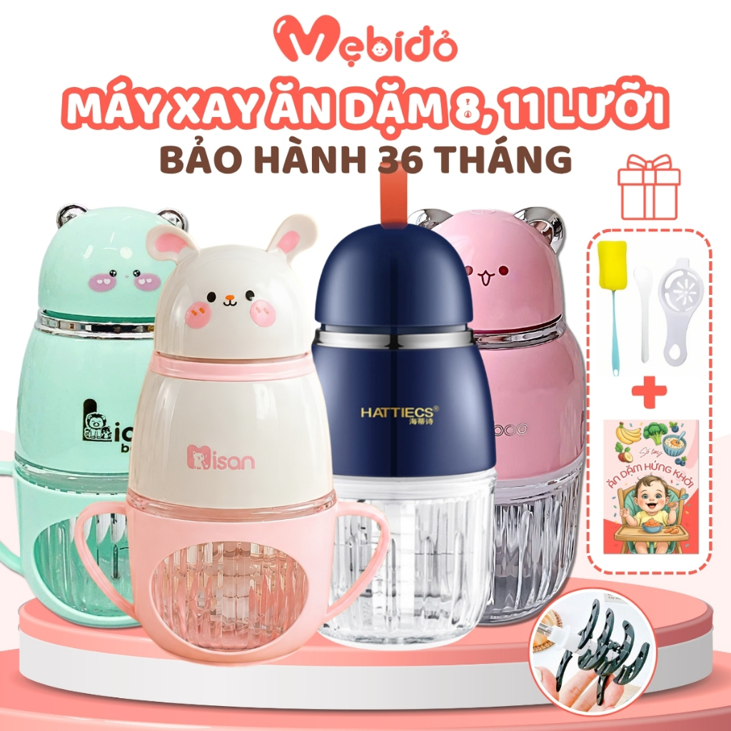 Máy Xay Ăn Dặm Hattiecs, Misan, 8-11 lưỡi, Dung Tích 300ml, Bảo hành 18th - Shop Mẹ Bí Đỏ