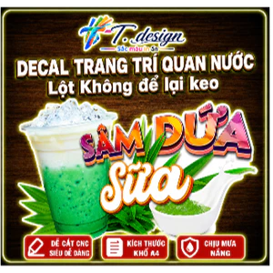 Decal SÂM DỨA SỮA trang trí quán nước, dán tường, tủ kiếng chống nước, đã cắt bế sẵn khổ A4