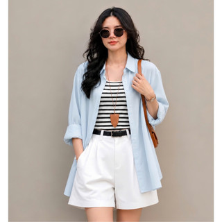 Áo Sơ Mi Bigsize Nữ Phối Áo Dây Kẻ Sọc Cá Tính Phong Cách Ulzzang Cho Chubby SM20+A356