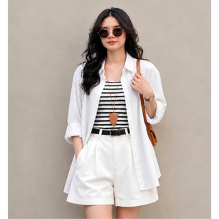Áo Sơ Mi Bigsize Nữ Phối Áo Dây Kẻ Sọc Cá Tính Phong Cách Ulzzang Cho Chubby SM20+A356