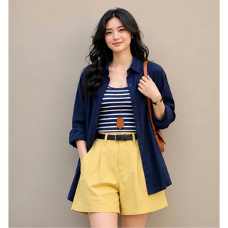 Áo Sơ Mi Bigsize Nữ Phối Áo Dây Kẻ Sọc Cá Tính Phong Cách Ulzzang Cho Chubby SM20+A356