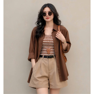 Áo Sơ Mi Bigsize Nữ Phối Áo Dây Kẻ Sọc Cá Tính Phong Cách Ulzzang Cho Chubby SM20+A356