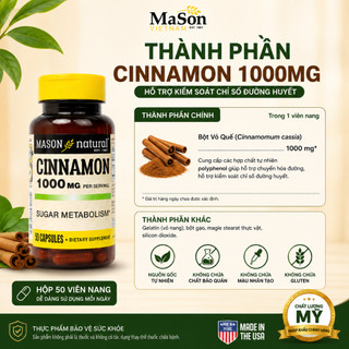 Viên uống hỗ trợ chuyển hoá đường Mason Natural Cinnamon 50 Viên