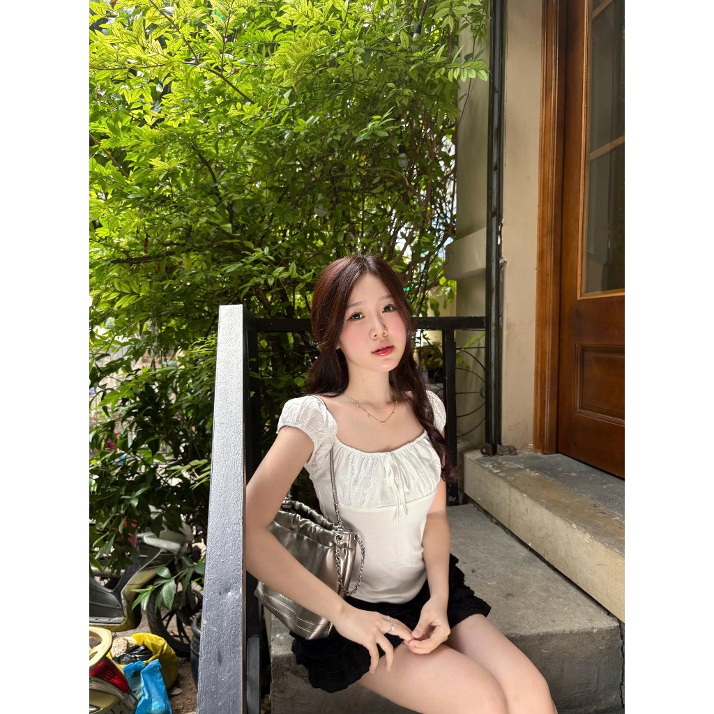 TENDRE-Deal mở bán Áo Kiểu Trễ Vai Vintage, Áo Tiểu Thư Nhẹ Nhàng Thêu Hoa Nổi Nàng Thơ Form Ôm Tôn Dáng V10