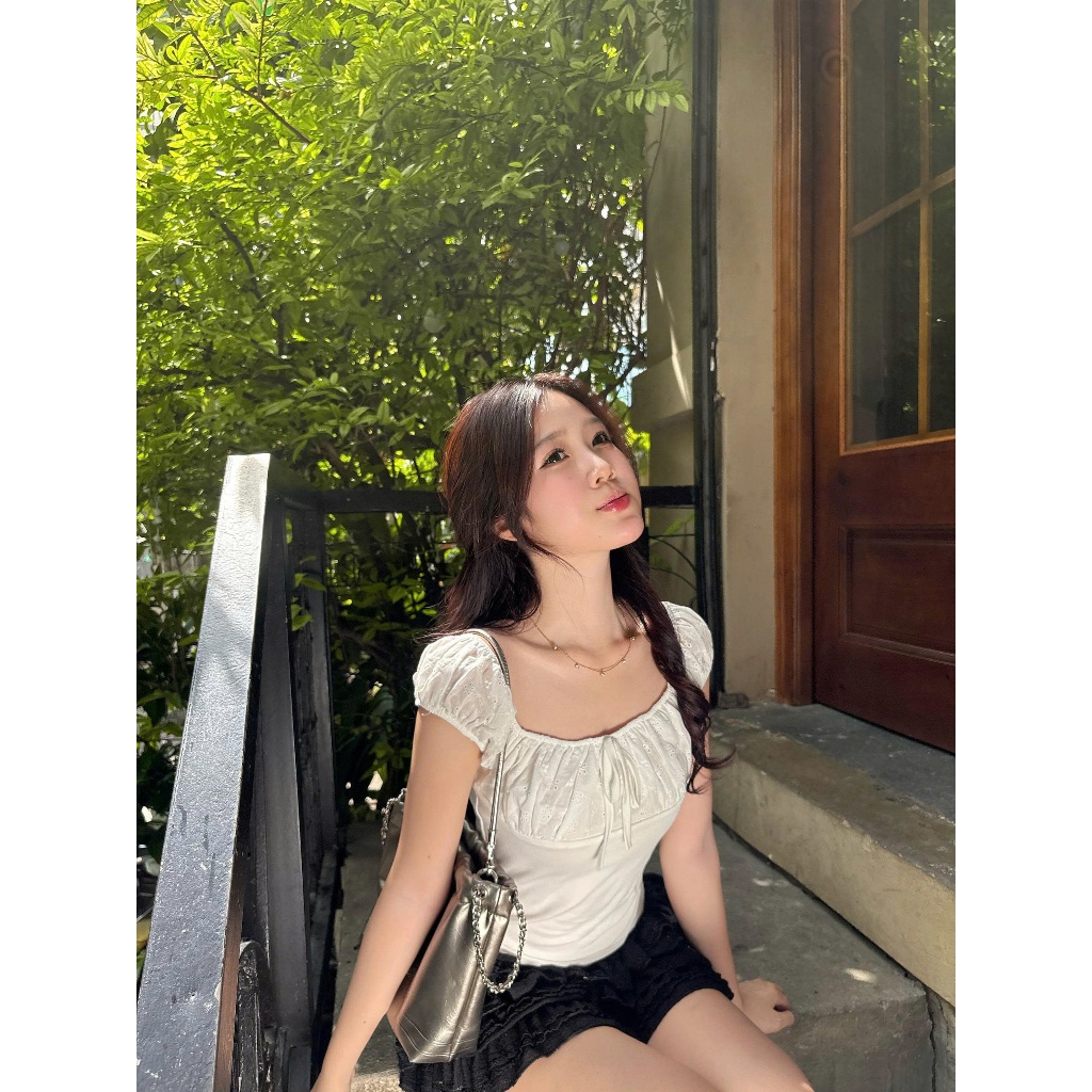 TENDRE-Deal mở bán Áo Kiểu Trễ Vai Vintage, Áo Tiểu Thư Nhẹ Nhàng Thêu Hoa Nổi Nàng Thơ Form Ôm Tôn Dáng V10