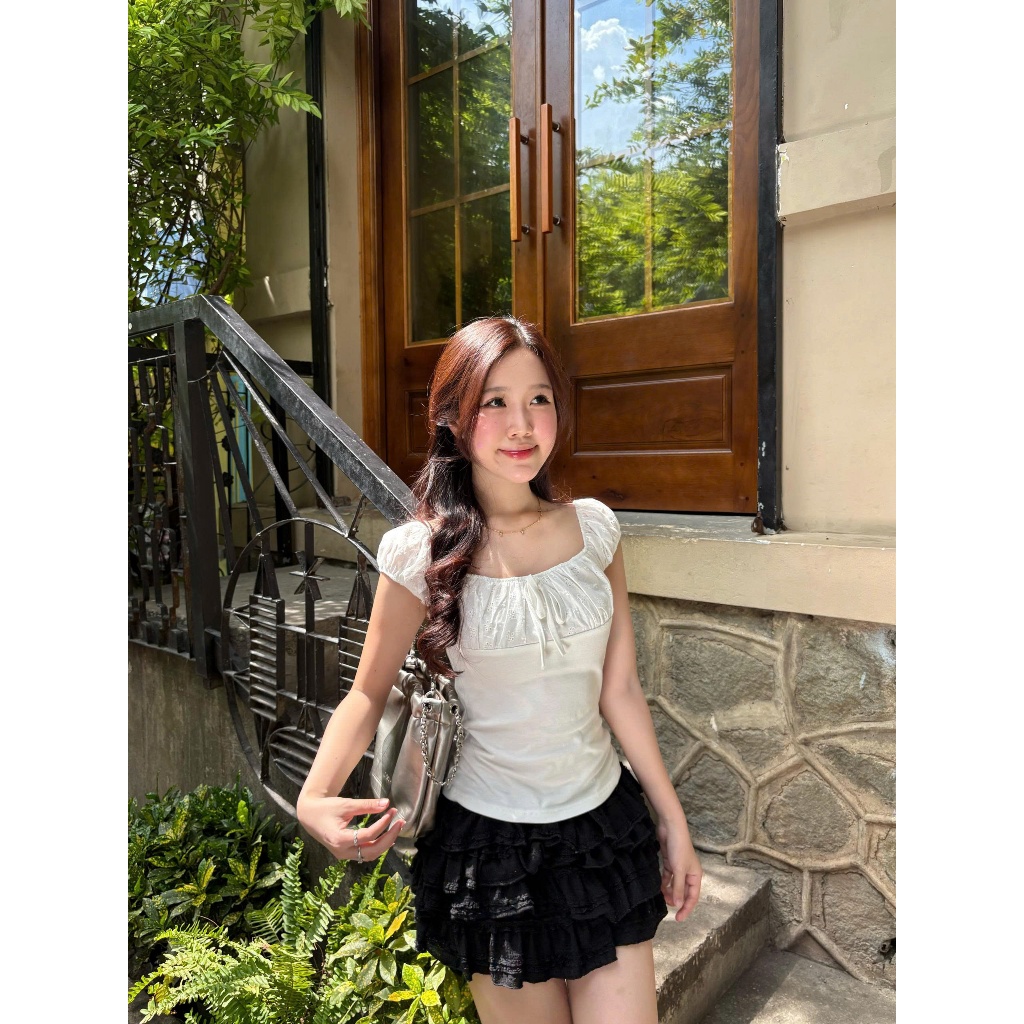 TENDRE-Deal mở bán Áo Kiểu Trễ Vai Vintage, Áo Tiểu Thư Nhẹ Nhàng Thêu Hoa Nổi Nàng Thơ Form Ôm Tôn Dáng V10