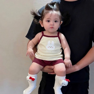 [6-16kg] Bộ 2 Dây In Hình Thỏ Dễ Thương Chất Cotton 4C Cho Bé Gái Mặc Nhà Mát Mẻ
