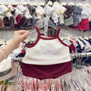 [6-16kg] Bộ 2 Dây In Hình Thỏ Dễ Thương Chất Cotton 4C Cho Bé Gái Mặc Nhà Mát Mẻ