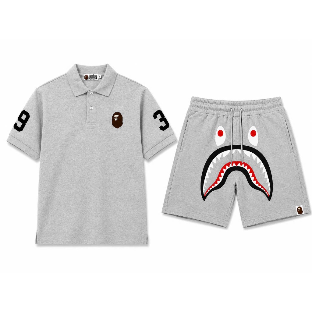 Bộ Baape polo- Short Sark Grey vải chính hãng 100%