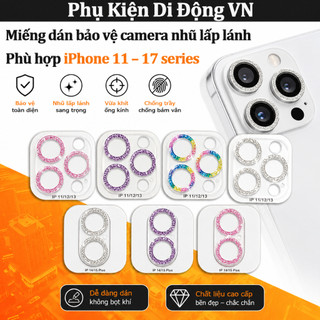 Kính bảo vệ camera iPhone kim tuyến lấp lánh liền khối chống trầy sang trọng cho iPhone 11 12 13 14 15 16 17 Pro Max
