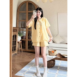 Set Pyjamas 3 chi tiết BY CHANN (BN16) gồm áo cộc quần dài và quần ngắn, chất liệu đũi mềm có bigsize 80kg