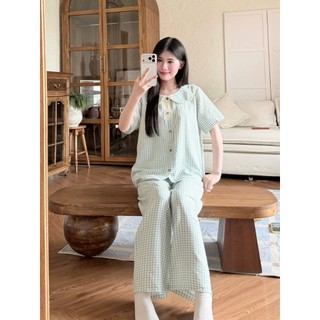 Set Pyjamas 3 chi tiết BY CHANN (BN16) gồm áo cộc quần dài và quần ngắn, chất liệu đũi mềm có bigsize 80kg