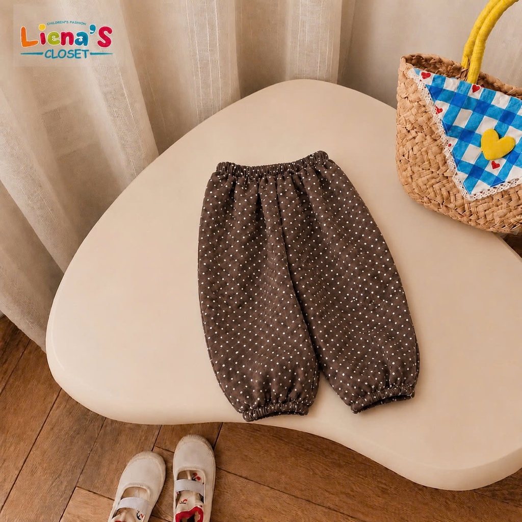 Quần Bom Bé Gái Chấm Bi Phong Cách Hàn Quốc, Quần Ống Bo Lưng Chun Mềm Mát Cho Bé Liena’s Closet