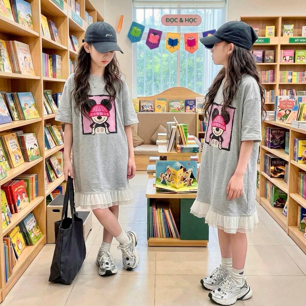 Váy mickey phối chân voan cho bé gái size đại BEESHOP H26076