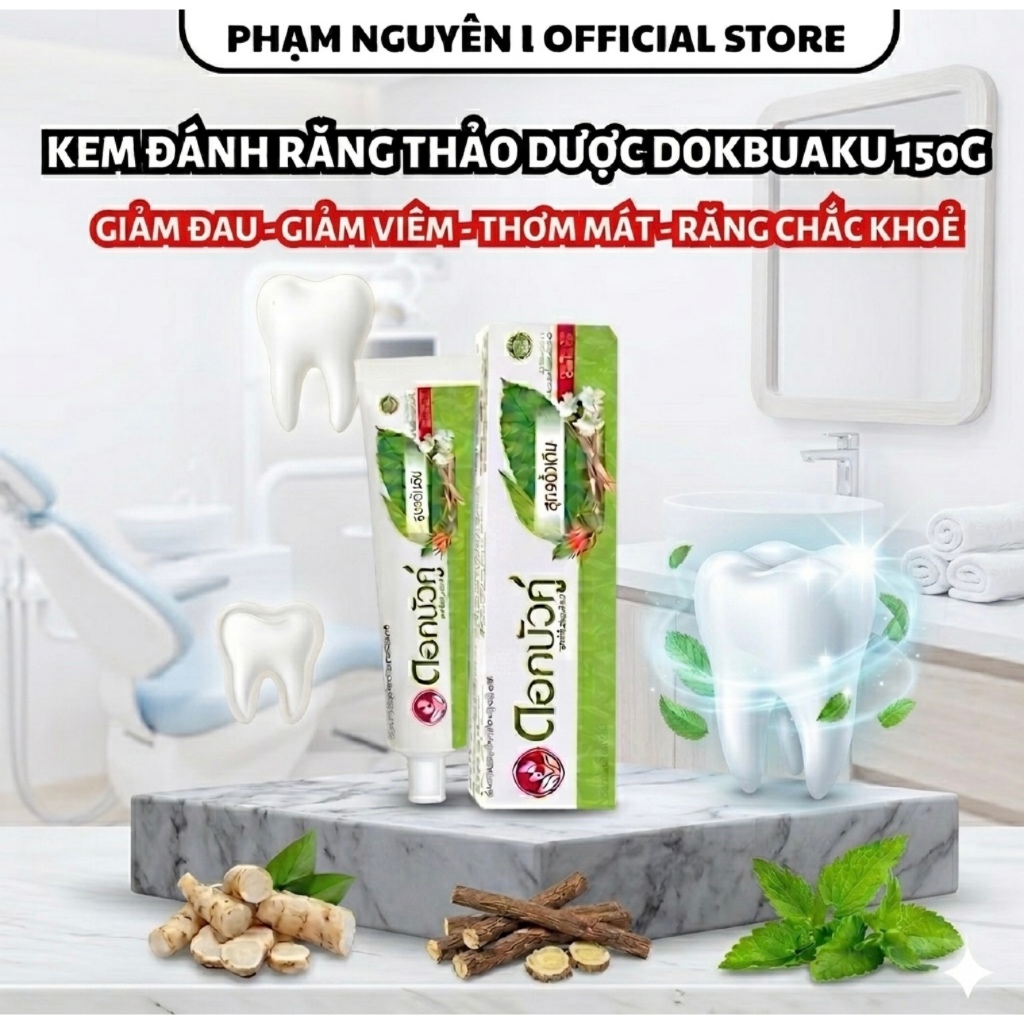 Kem Đánh Răng Thảo Dược Dokbuaku Thái Lan Hương Truyền Thống & Hương Bạc Hà Mát Lạnh 25g,150g