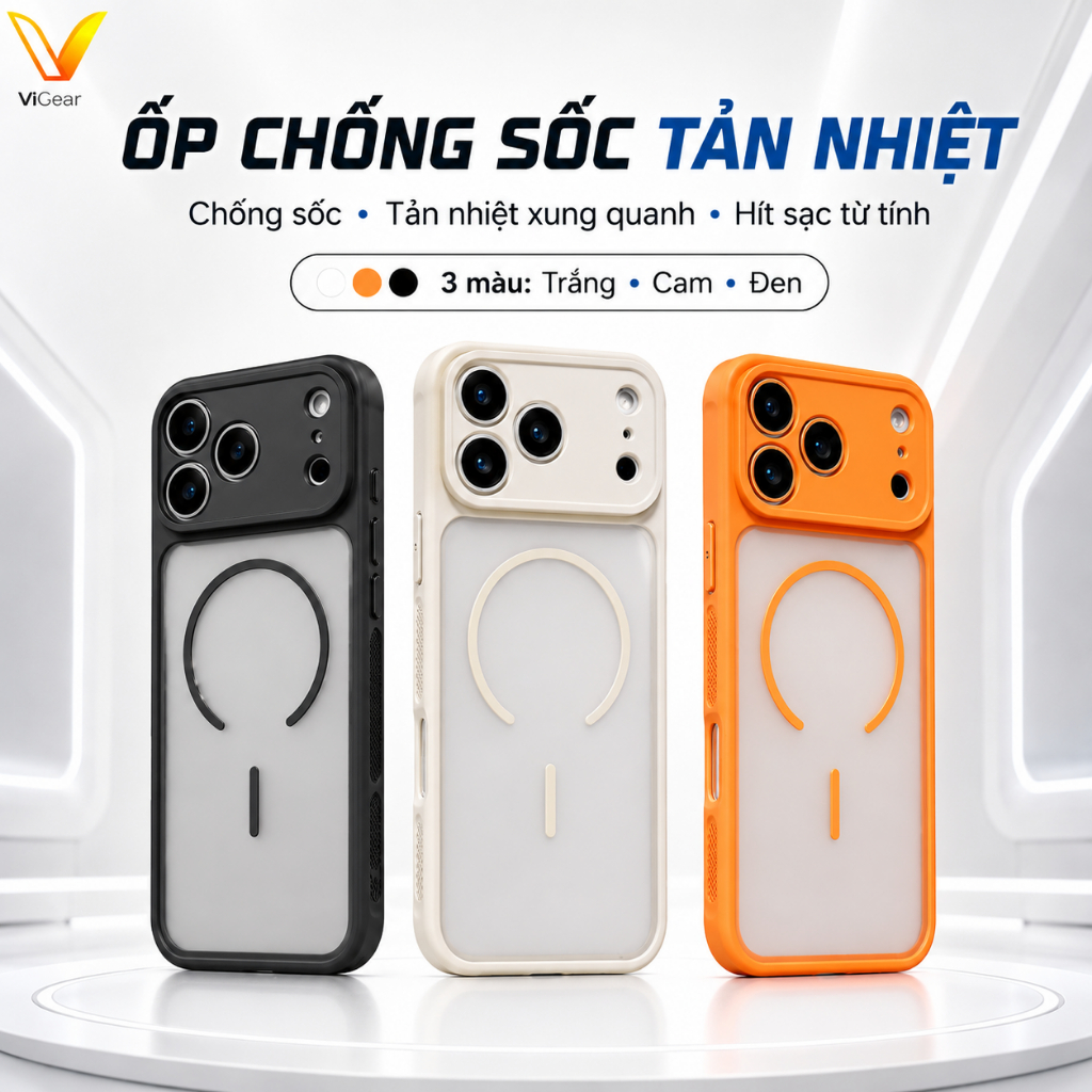 Ốp Lưng iPhone ViGear Chống Sốc Tản Nhiệt – Tương Thích iPhone 11-17, Hỗ Trợ Sạc Không Dây OP28