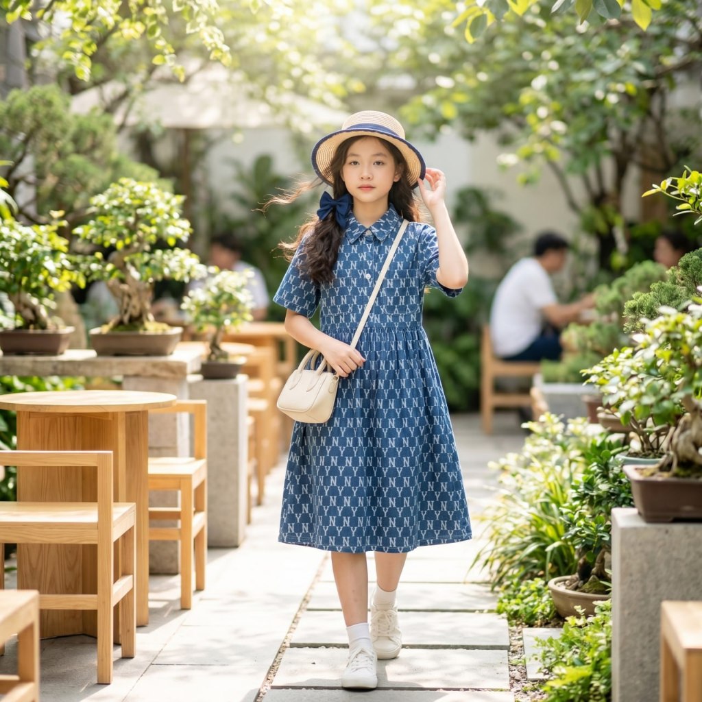 Váy jean cổ đức in chữ cho bé gái size đại BEESHOP H26077