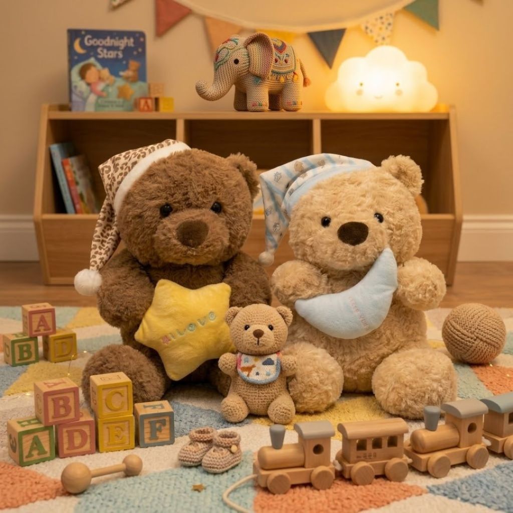 Gấu Bông Teddy Mặc Đồ Ngủ Ôm Gối Trăng Và Sao Lông Xù Mềm Mại Làm Quà Tặng, Gấu Ôm Ngủ Cho Bé,Bạn Gái