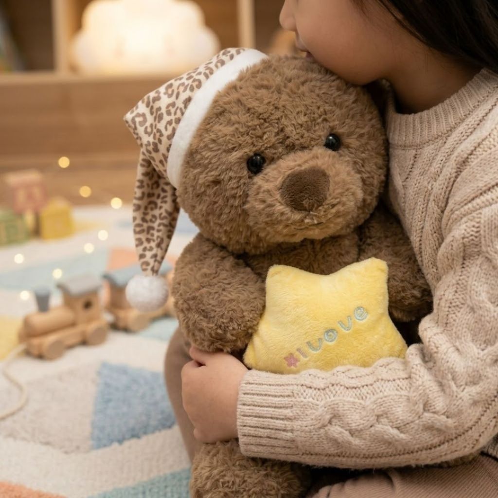Gấu bông teddy mặc đồ ngủ ôm trăng sao dễ thương lông cừu an toàn thân thiện làm gầu bông ôm ngủ cho bé, bạn gái