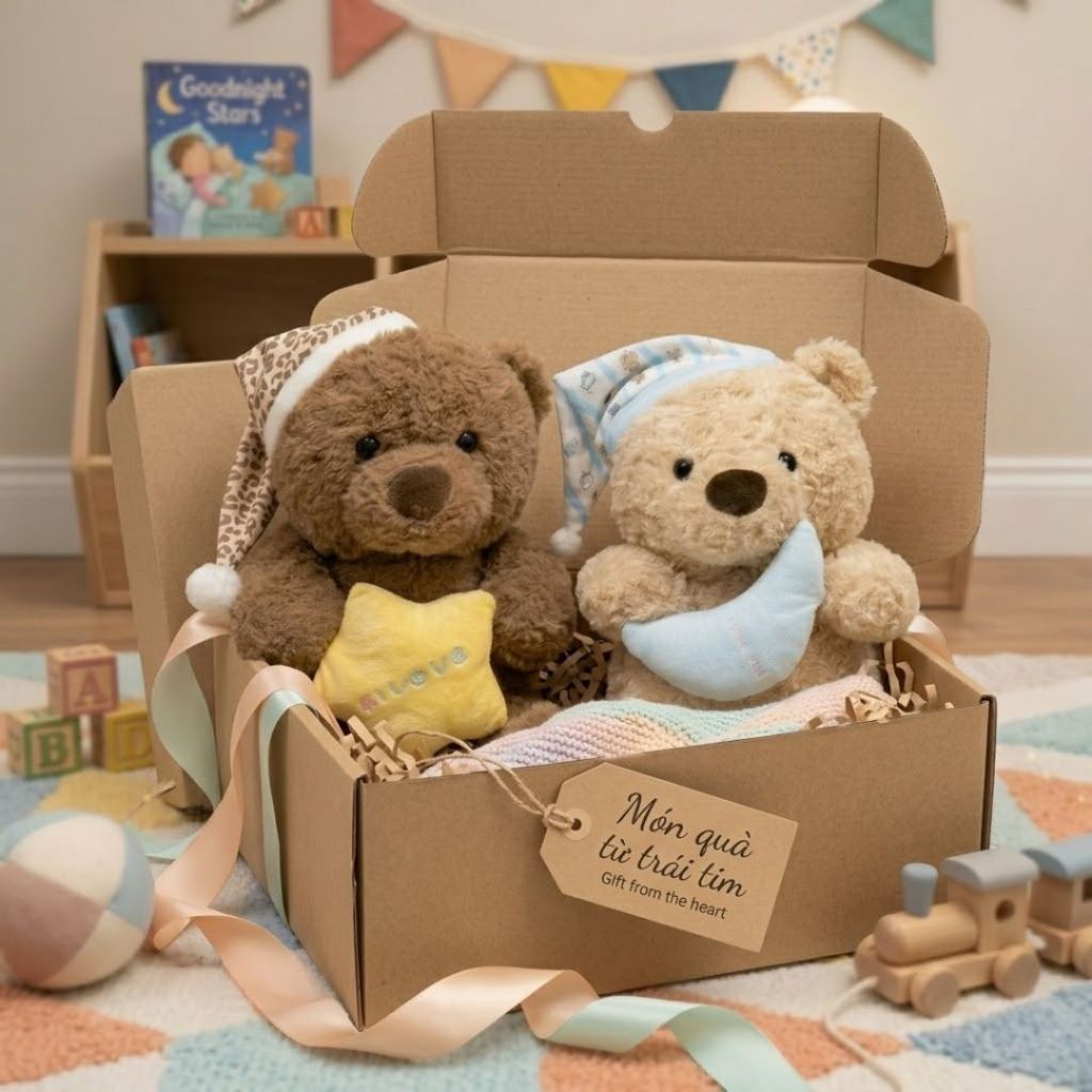 Gấu Bông Teddy Mặc Đồ Ngủ Ôm Gối Trăng Và Sao Lông Xù Mềm Mại Làm Quà Tặng, Gấu Ôm Ngủ Cho Bé,Bạn Gái