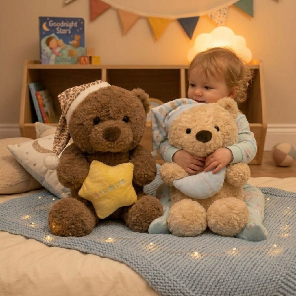 Gấu Bông Teddy Phối Đồ Ngủ Ôm Gối Trăng Sao Lông Xù Mềm Mại 45Cm Làm Quà Tặng,Gấu Ôm Ngủ Cho Bé,Bạn Gái