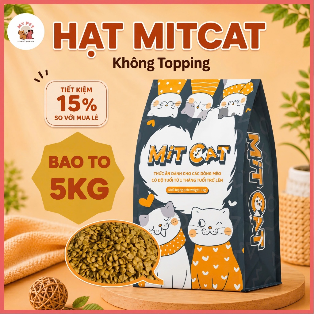 [BAO TO 5KG - TẶNG 5 SÚP] Hạt cho mèo MITCAT 5kg - Dầu cá giúp giảm rụng lông, vị cá ngừ mới cho mèo mọi lứa tuổi