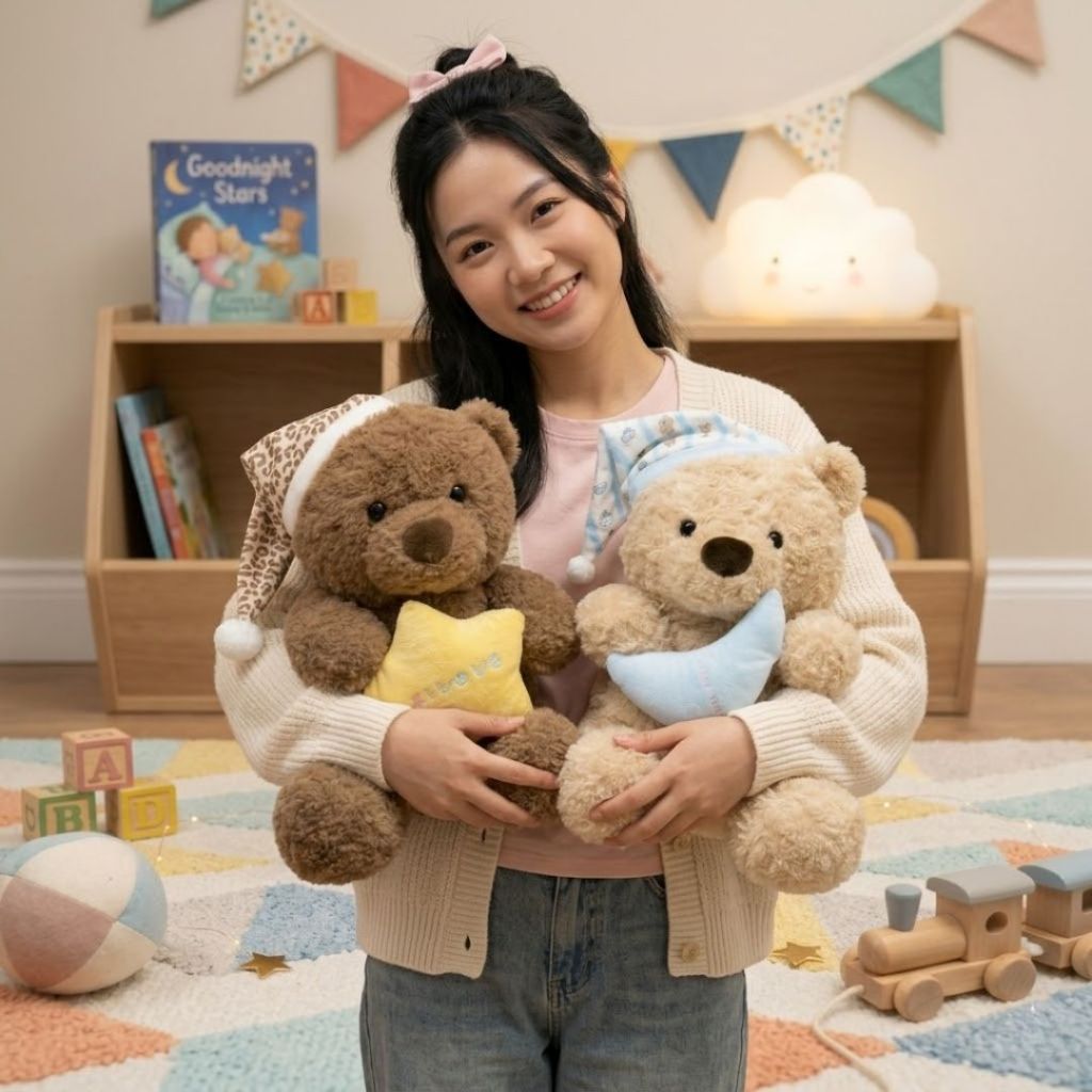 Gấu Bông Teddy Đồ Ngủ Ôm Trăng Sao Lông Xù Mềm Mại Quà Tặng, Gấu Ôm Ngủ Cho Bé,Bạn Gái