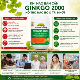 Viên uống tăng cường trí nhớ Nature's Way Ginkgo 2000mg giảm trí nhớ, rối loạn tiền đình, alzhmeimer