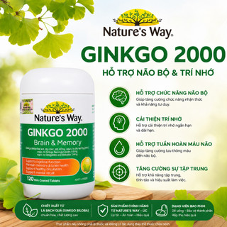 Viên uống tăng cường trí nhớ Nature's Way Ginkgo 2000mg giảm trí nhớ, rối loạn tiền đình, alzhmeimer