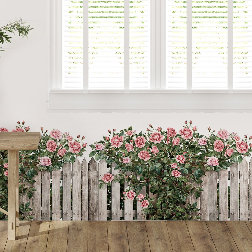 Decal Dán Chân Tường Hàng Rào Hoa Hồng Có Keo Sẵn 71x43cm - Trang Trí Nhà Chống Bẩn Chân Tường