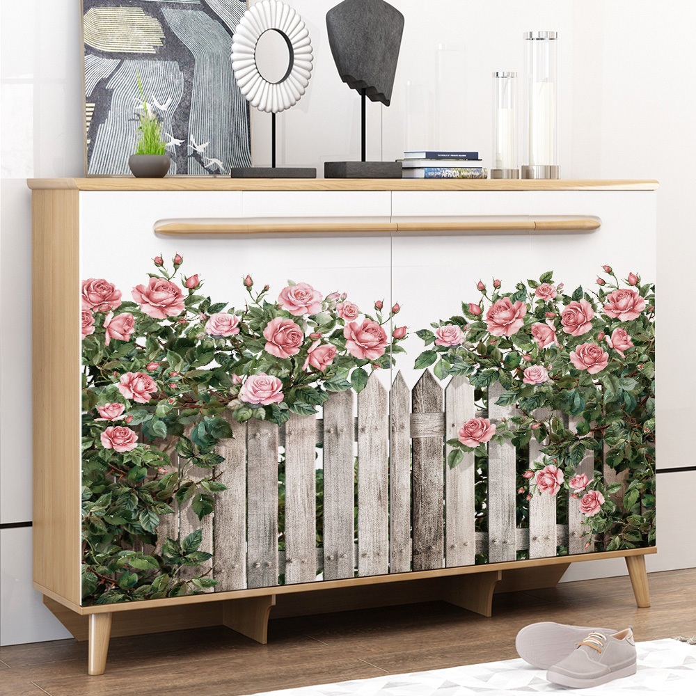 Decal Dán Chân Tường Hàng Rào Hoa Hồng Có Keo Sẵn 71x43cm - Trang Trí Nhà Chống Bẩn Chân Tường