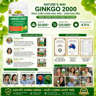 Viên uống tăng cường trí nhớ Nature's Way Ginkgo 2000mg giảm trí nhớ, rối loạn tiền đình, alzhmeimer