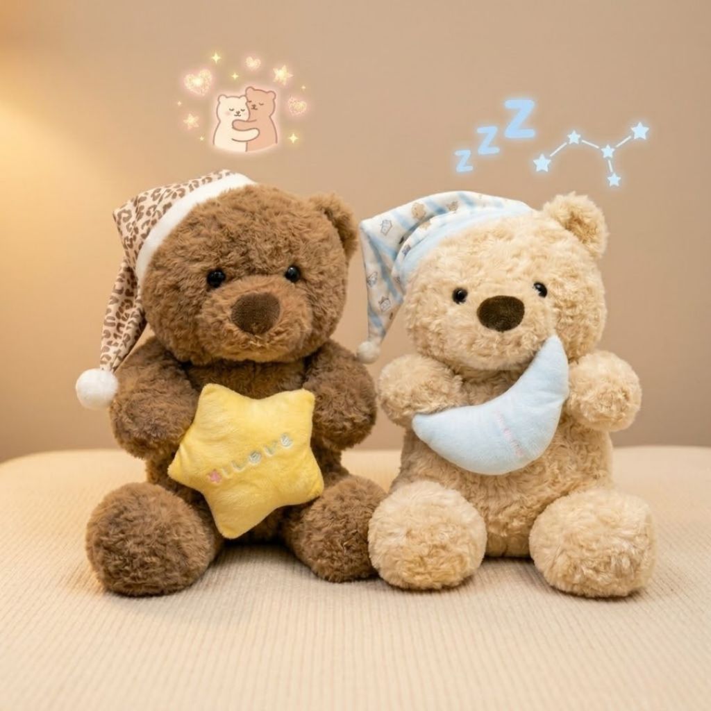 Gấu Bông Teddy Đồ Ngủ Ôm Trăng Sao Lông Xù Mềm Mại Quà Tặng, Gấu Ôm Ngủ Cho Bé,Bạn Gái