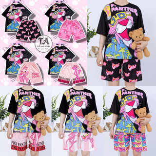 Set Bộ Đùi Báo Hồng full Đen Pink Panther cotton quần áo hoạt hình hoạ tiết Bộ mặc nhà Cartoon form rộng Unisex Freesize