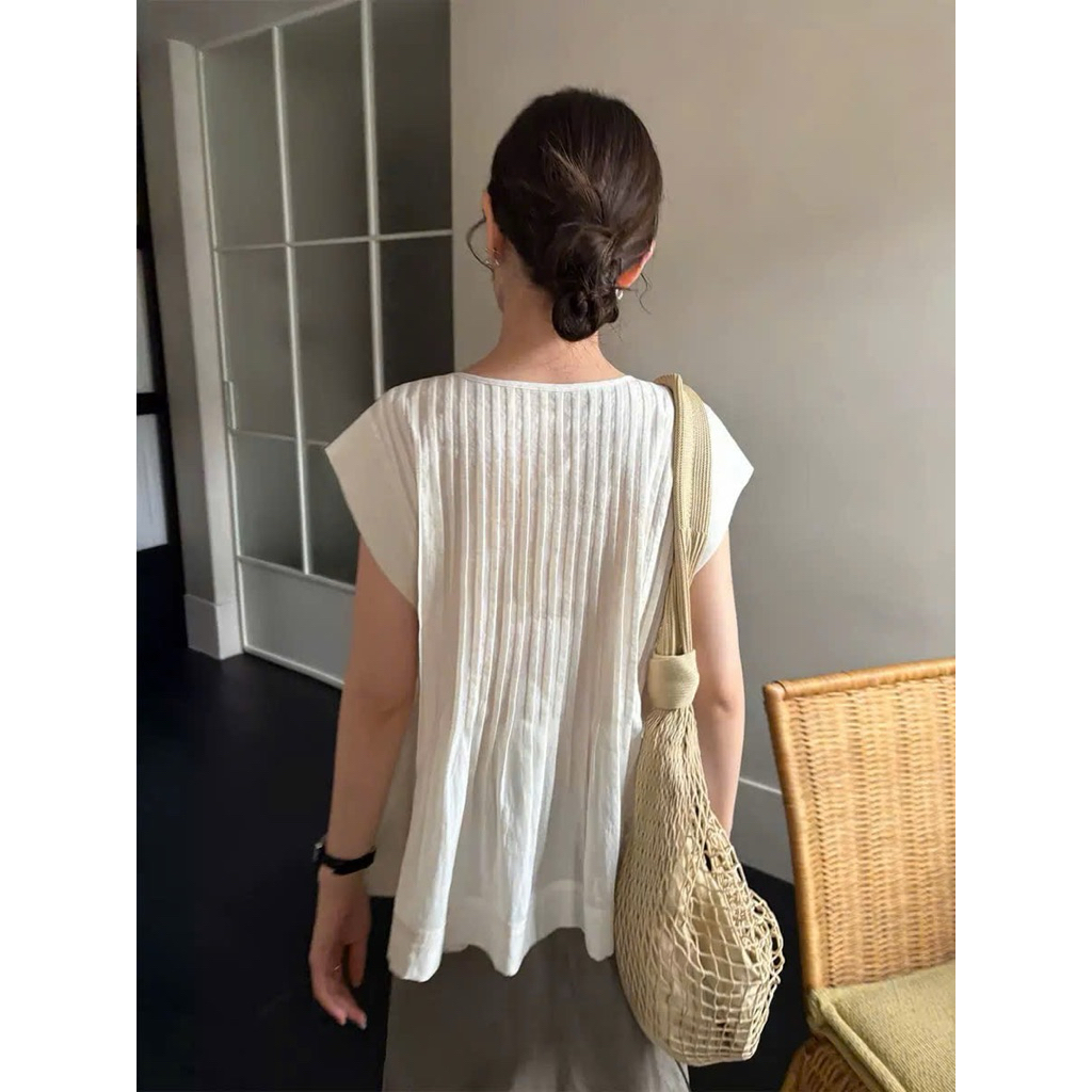 Áo linen cộc tay xếp li Onni st